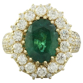 Emerald Diamond Ring 14K Yellow Gold