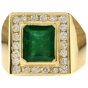 Emerald Diamond Ring 14K Yellow Gold