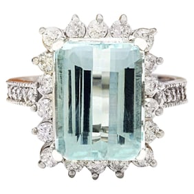 Aquamarine Diamond Ring 14K White Gold