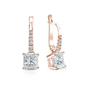 Natural 1.25 CTW Diamond Dangle Earrings 18K Rose Gold