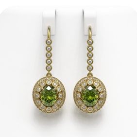 8.45 ctw Tourmaline & Diamond Victorian Earrings 14K Yellow Gold