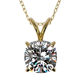 1 ctw Certified VS/SI Quality Cushion Cut Diamond Necklace 10k Yellow Gold