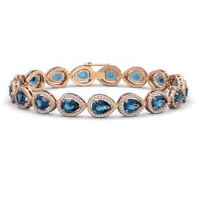 16.59 ctw London Topaz & Diamond Micro Pave Halo Bracelet 10k Rose Gold