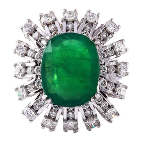 Emerald Diamond Ring 14K White Gold