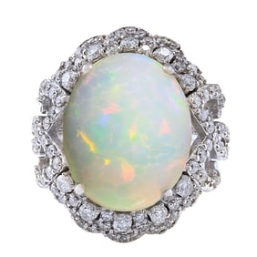 Opal Diamond Ring 14K White Gold