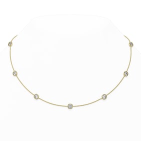 4.5 ctw Cushion cut Diamond Station Necklace 18K Yellow Gold
