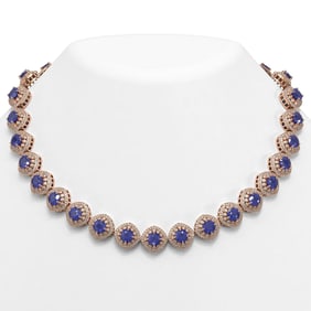 82.17 ctw Sapphire & Diamond Victorian Necklace 14K Rose Gold