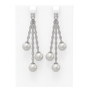 1.21 ctw Diamond & Pearl Earrings 18K White Gold