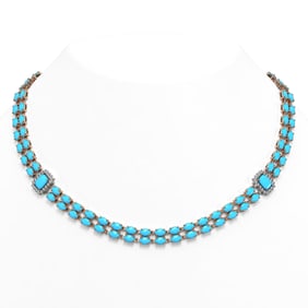 28.86 ctw Turquoise & Diamond Necklace 14K Rose Gold