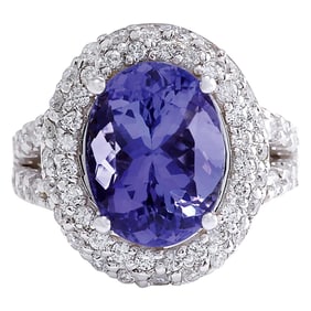 9.85 CTW Tanzanite 18K White Gold Diamond Ring