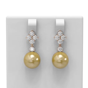 1.2 ctw Diamond & Pearl Earrings 18K Rose Gold