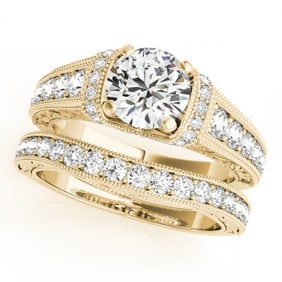 1.61 ctw Certified VS/SI Diamond 2pc Wedding Set Antique 14k Yellow Gold