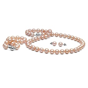 Pink Freshwater Pearl 3-Piece Jewelry Set, 8.5-9.0mm