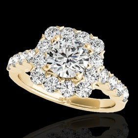2.5 ctw Certified Diamond Solitaire Halo Ring 10k Yellow Gold