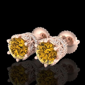 2.04 ctw Intense Fancy Yellow Diamond Art Deco Earrings 18k Rose Gold