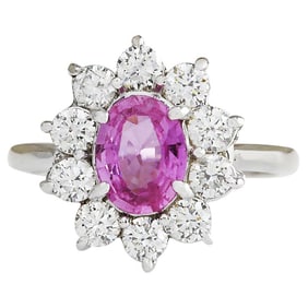 Pink Sapphire Diamond Ring 14K White Gold