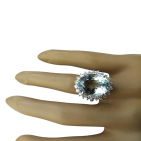 Aquamarine Diamond Ring 14K White Gold
