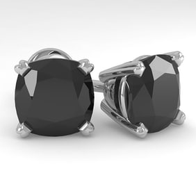 6 ctw Cushion Black Diamond Stud Designer Earrings 14k White Gold