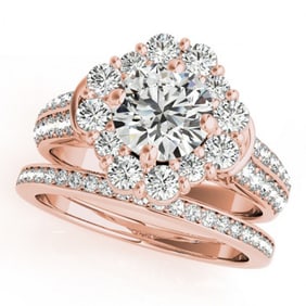 3.03 ctw Certified VS/SI Diamond 2pc Wedding Set Halo 14k Rose Gold