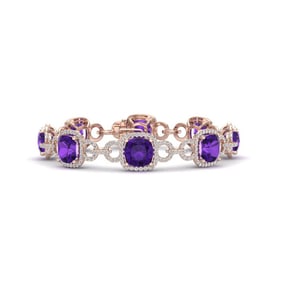 30 ctw Amethyst & VS/SI Diamond Certified Bracelet 14K Rose Gold