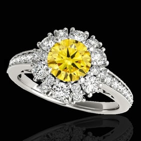 2.16 ctw Certified SI/I Fancy Intense Yellow Diamond Ring 10k White Gold