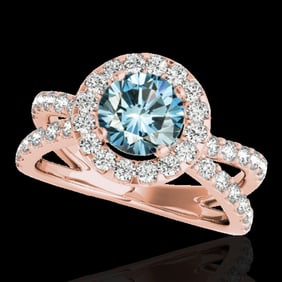 2.01 ctw SI Certified Fancy Blue Diamond Halo Ring 10k Rose Gold