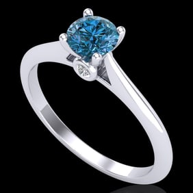 0.56 ctw Fancy Intense Blue Diamond Art Deco Ring 18k White Gold