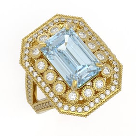 5.69 ctw Certified Aquamarine & Diamond Victorian Ring 14K Yellow Gold
