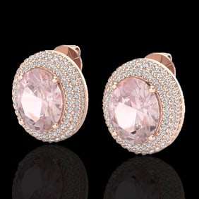 9 ctw Morganite & Micro Pave VS/SI Diamond Earrings 14k Rose Gold