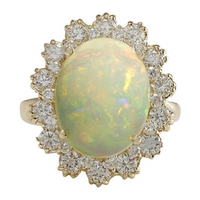 Opal Diamond Ring 14K Yellow Gold