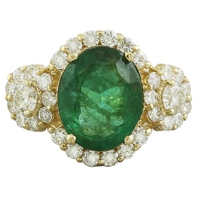 Emerald Diamond Ring 14K Yellow Gold
