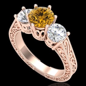 2.01 ctw Intense Fancy Yellow Diamond Art Deco Ring 18k Rose Gold