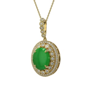 9.17 ctw Jade & Diamond Victorian Necklace 14K Yellow Gold