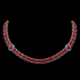 43.13 ctw Ruby & Diamond Necklace 14K Rose Gold