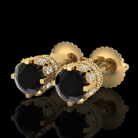1.75 ctw Fancy Black Diamond Art Deco Stud Earrings 18k Yellow Gold