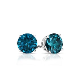 Natural 0.50 CTW Blue Diamond Stud Earrings 14K White Gold