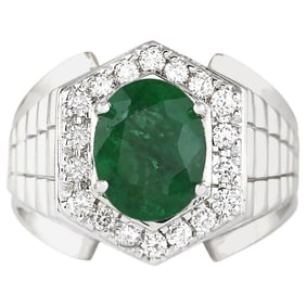 Mans Natural Emerald Diamond Ring In