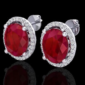 6 ctw Ruby & Micro Pave VS/SI Diamond Certified Earrings 18k White Gold
