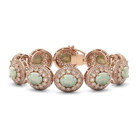 40.37 ctw Certified Opal & Diamond Victorian Bracelet 14K Rose Gold
