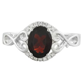 Garnet Diamond Ring 14K White Gold