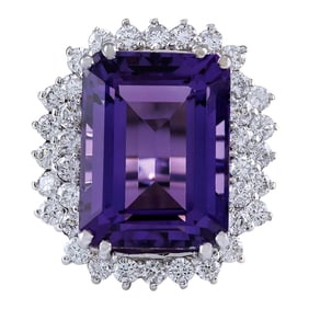 Amethyst Diamond Ring 14K White Gold