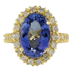 Elegant Natural Tanzanite Diamond Ring In