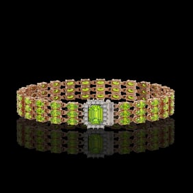 25.34 ctw Peridot & Diamond Bracelet 14K Rose Gold