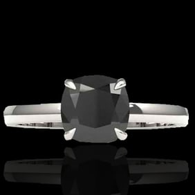 3 ctw Cushion Cut Black Diamond Solitaire Ring 18k White Gold