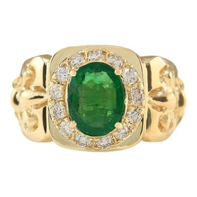 Emerald Diamond Ring 14K Yellow Gold