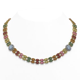 65.29 ctw Sapphire & Diamond Necklace 14K Yellow Gold