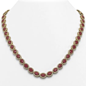 34.11 ctw Ruby & Diamond Micro Pave Halo Necklace 10k Yellow Gold