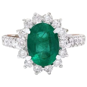 Emerald 14K White Gold Diamond Ring