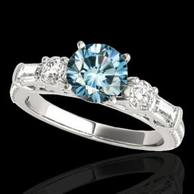 2 ctw SI Certified Fancy Blue Diamond Pave Solitaire Ring 10k White Gold