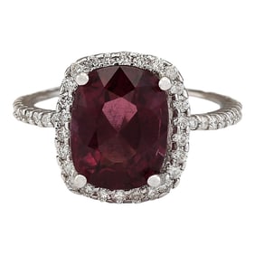 Natural Garnet Diamond Ring In 14